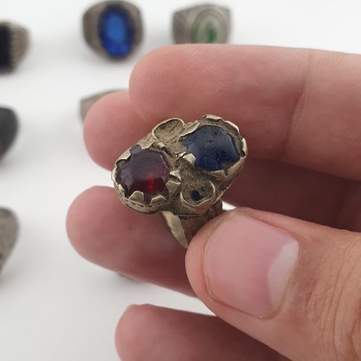 Antique Lot of 15 Bohemian Brass Rings  Assorted Ethnic & Tribal Designs