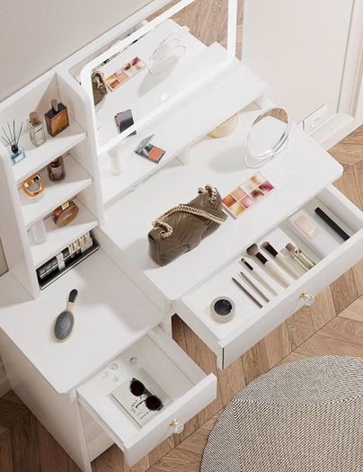 Dressing Table with LED Mirror and Adjustable Lights, 90cm White Vanity Desk