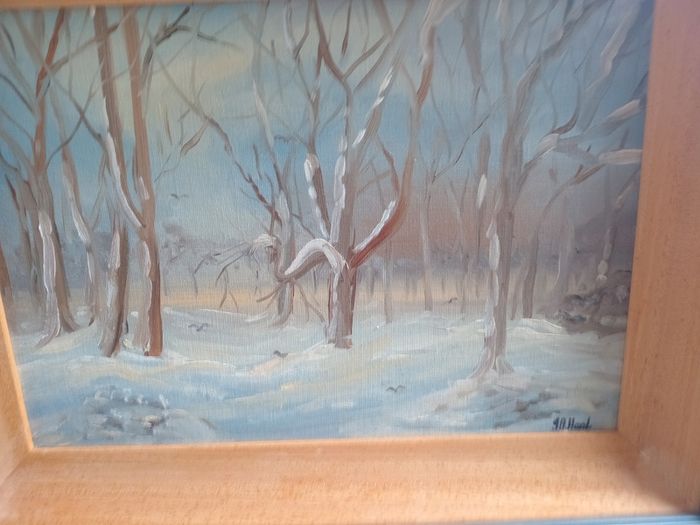 "Winter Snow Scene" Oil on Board.Signed JB.Hand