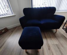 2-Seater Navy Velvet Sofa & Matching Footstool