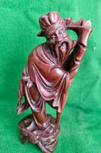 Antique Hand Carved Rosewood Oriental Figure