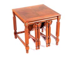 Mahogany Nest Of Three Tables, Raised On Block Legs With Understretcher