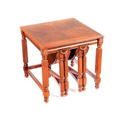 Mahogany Nest Of Three Tables, Raised On Block Legs With Understretcher