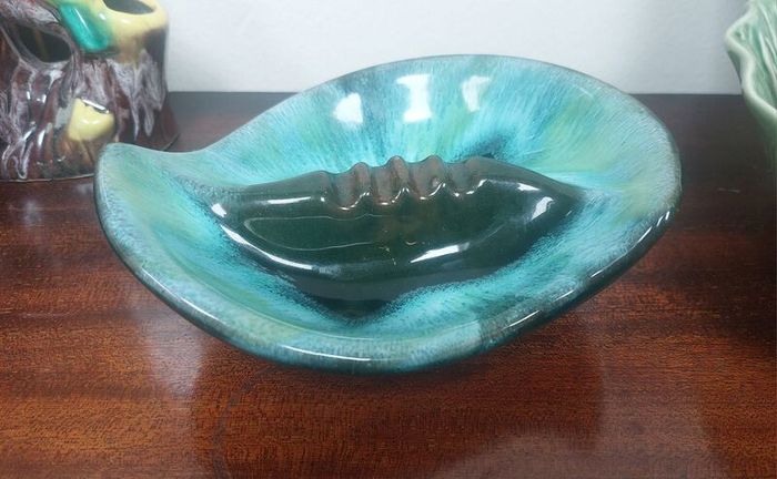 Stunning Vintage Mid Century Modern Ceramic Ashtray in the Most Amazing Turquoise Green and Brown Glaze, Grand River Pottery, Fergus, Canada- A Tobacciana Collector's Dream Piece!