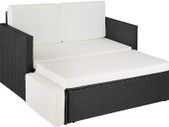 _Poly Rattan Lounge Set, 2-Seater Sofa with Backrest, Large Stool with Folding Support, Incl. Thick Cushions, Garden Furniture Set for Garden and Terrace