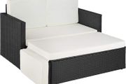 _Poly Rattan Lounge Set, 2-Seater Sofa with Backrest, Large Stool with Folding Support, Incl. Thick Cushions, Garden Furniture Set for Garden and Terrace