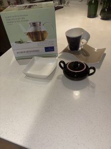 Brand New Villeroy and Boch Artesano Hot and Cold Teapot with strainer, New Wave Plate, Gemini Porcelain Mug, Cake / Biscuit Misc Plate and Biarritz Lidded Sugar Bowl - 5 pieces