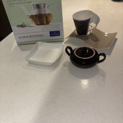 Brand New Villeroy and Boch Artesano Hot and Cold Teapot with strainer, New Wave Plate, Gemini Porcelain Mug, Cake / Biscuit Misc Plate and Biarritz Lidded Sugar Bowl - 5 pieces