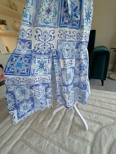 New Look Blue and White Faux Wrap Summer Dress