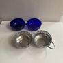 Vintage sugar dish and creamer pierced chrome with blue glass insets Image 2
