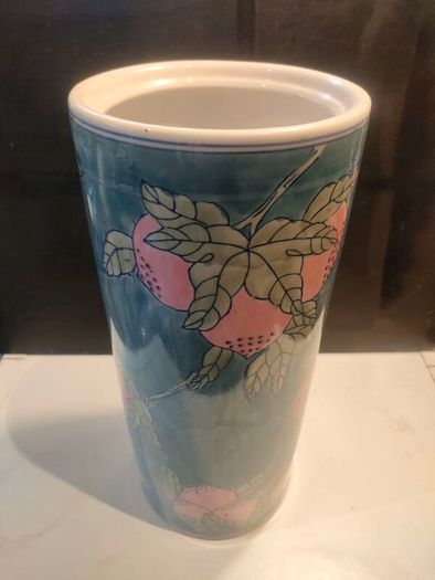 15" Early 20th Century Chinese Hand painted Cylinder Vase