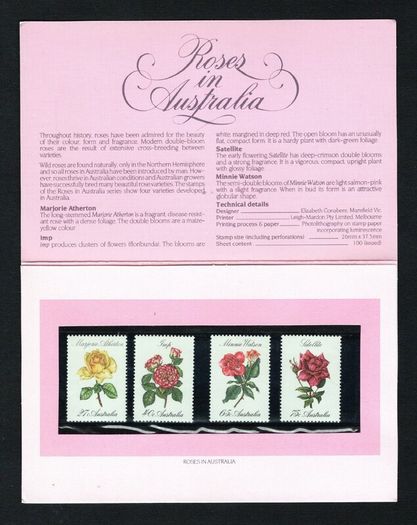 1982 Australia Roses in Australia Commemorative Stamps Mint Never Hinged (MNH) in Presentation Pack