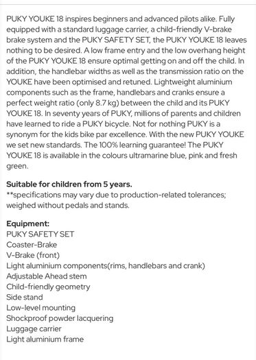 Brand new in box PUKY YOUKE 18 inch kids bike RRP300
