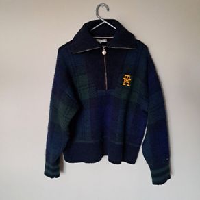 tommy hilfiger half zip tartan sweater size xl ptp 25" in excellent condition