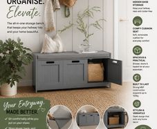 Elegant  Storage Bench & Shoe Cabinet Grey