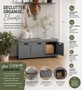Elegant  Storage Bench & Shoe Cabinet Grey