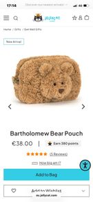 New JELLYCAT Bartholomew Bear Pouch