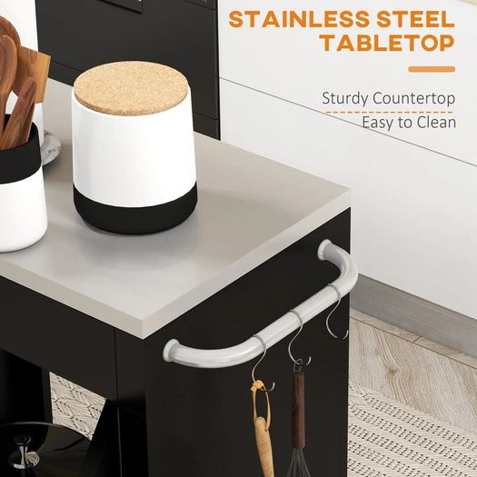 Black Metal Kitchen Island on Wheels