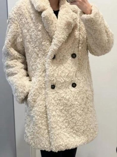 Zara Faux Fur Shearling Coat Ecru/Beige Size L