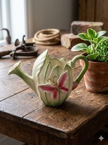 Majolica 2-Sided Butterfly Cabbage Watering Pail