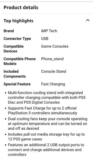 IMP DLX Cool & Charge Multi-Function Console Stand & Games Station & Instruction Manuel - PS5 - RRP - 53.06
