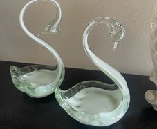 Beautiful Pair of Handblown Glass Swans
