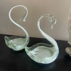 Beautiful Pair of Handblown Glass Swans
