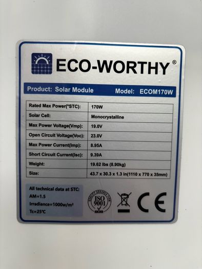 ECO WORTHY 170W Monocrystalline Solar Panel Kit  New
