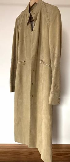 Karen Millen Satin Lined Suede Leather Duster Coat - Beige.