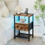 Bedside Table with Charging Station, Small Sofa Side Table with LED Light Image 5
