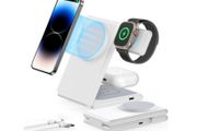 3 in 1 Foldable Magnetic Wireless Charging Station with PD 20W USB-C Adapter, Compatible with MagSafe