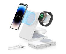 3 in 1 Foldable Magnetic Wireless Charging Station with PD 20W USB-C Adapter, Compatible with MagSafe