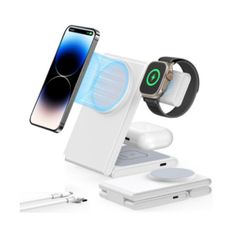 3 in 1 Foldable Magnetic Wireless Charging Station with PD 20W USB-C Adapter, Compatible with MagSafe