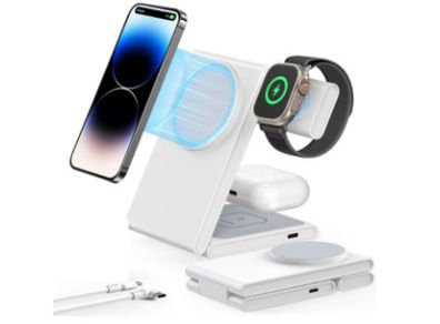 3 in 1 Foldable Magnetic Wireless Charging Station with PD 20W USB-C Adapter, Compatible with MagSafe