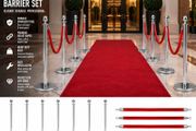 Gold &amp; Silver Crowd Control Barrier Set with Red Velvet Ropes