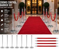 Gold & Silver Crowd Control Barrier Set with Red Velvet Ropes
