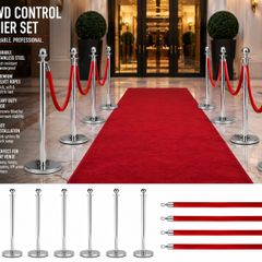 Gold & Silver Crowd Control Barrier Set with Red Velvet Ropes