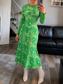 ZARA Green Floral Jacquard Knit Maxi Dress Size S