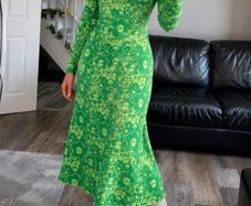 ZARA Green Floral Jacquard Knit Maxi Dress Size S
