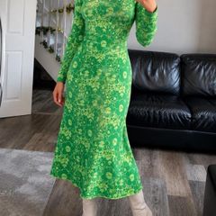 ZARA Green Floral Jacquard Knit Maxi Dress Size S