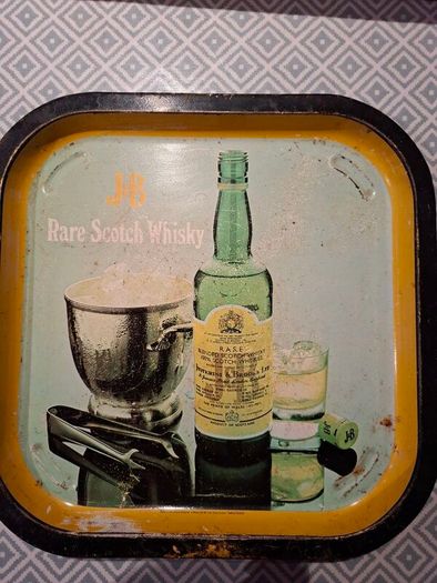 Antique J&B Rare Scotch whiskey metal tray