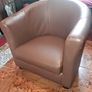 Modern tub armchair braun faux leather on turned wood legs Image 2