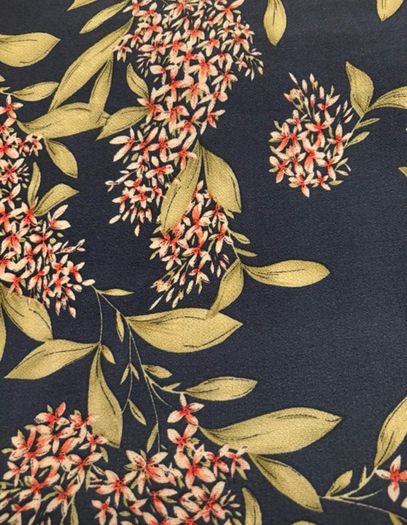 Navy Floral Crepe Fabric