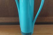 Fabulous Rare and Highly Prized Portmeirion Greek Key Tall Cylinder Coffee Pot in the Very Rare Turquoise and Black Colourway from 1967 - A Mid-Century Modern Design Classic in Mint Condition
