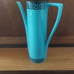 Fabulous Rare and Highly Prized Portmeirion Greek Key Tall Cylinder Coffee Pot in the Very Rare Turquoise and Black Colourway from 1967 - A Mid-Century Modern Design Classic in Mint Condition