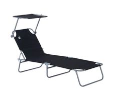 Reclining Chair Sun Lounger Folding Lounger Seat with Sun Shade Awning Beach Garden Outdoor Patio Recliner Adjustable (Black)