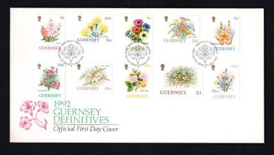 1992 Guernsey Flowers Definitive Stamps First Day Cover (FDC)