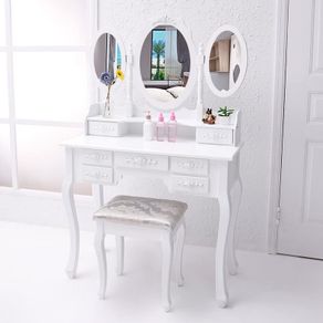 Dressing Table with 3 Mirror Stool Makeup with stool, 7 drawers