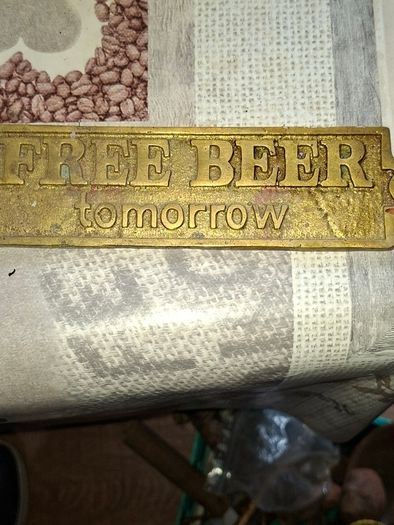 Vintage Brass Pub Plaque with Raised Lettering reading FREE BEER TOMORROW, Postage Available or Collection