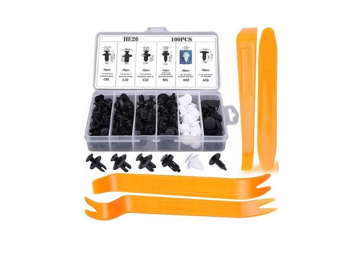 100Pcs Car Fixing Clips + 4Pcs trim removal tools